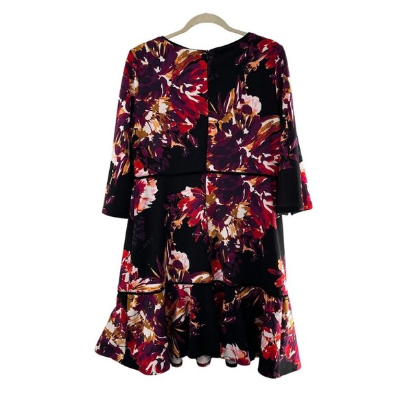 Roz & Ali Size 12 Black Floral Print 3/4 Sleeve Dress Romantic Flounce Ruffle - Picture 7 of 10